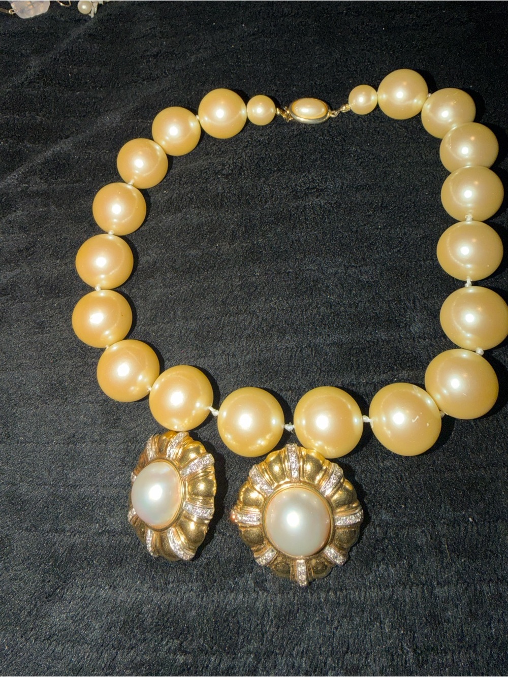 Gold Pearl Bead Necklace with Gold Pearl Flower Pendant - Unbranded